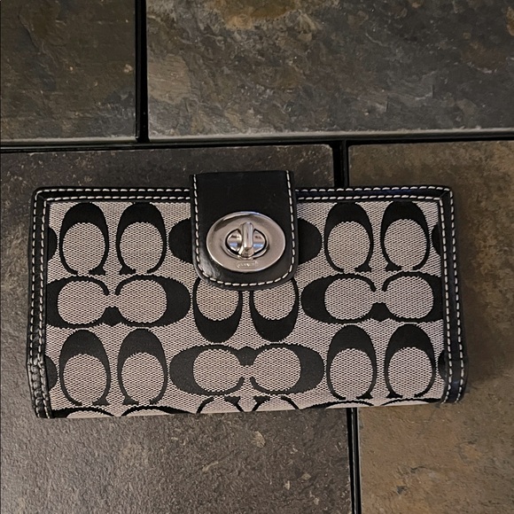 Coach Handbags - Coach Black and Gray Signature Wallet with Secure Clasp-worn, but still has life